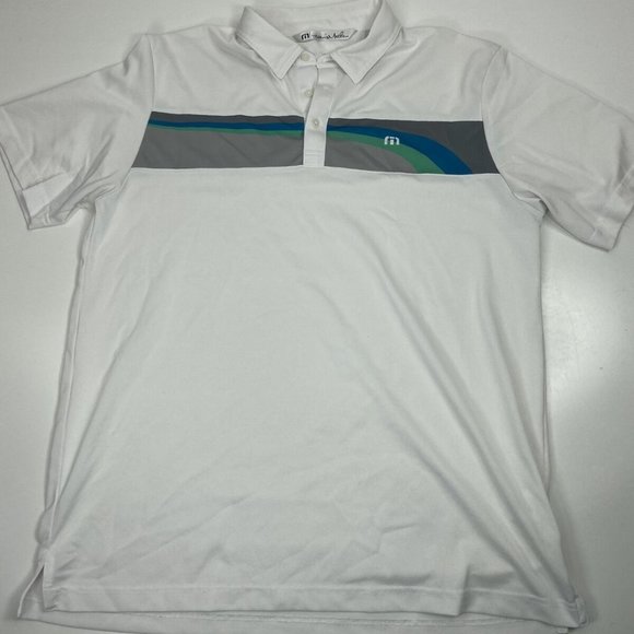 Travis Matthew Men’s White Striped Polo Golf Shirt Size L Short sleeve - Picture 1 of 5